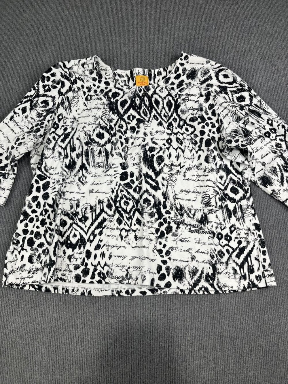 Ruby Rd Womens 3X White & Black Printed 3/4 Sleeve Top